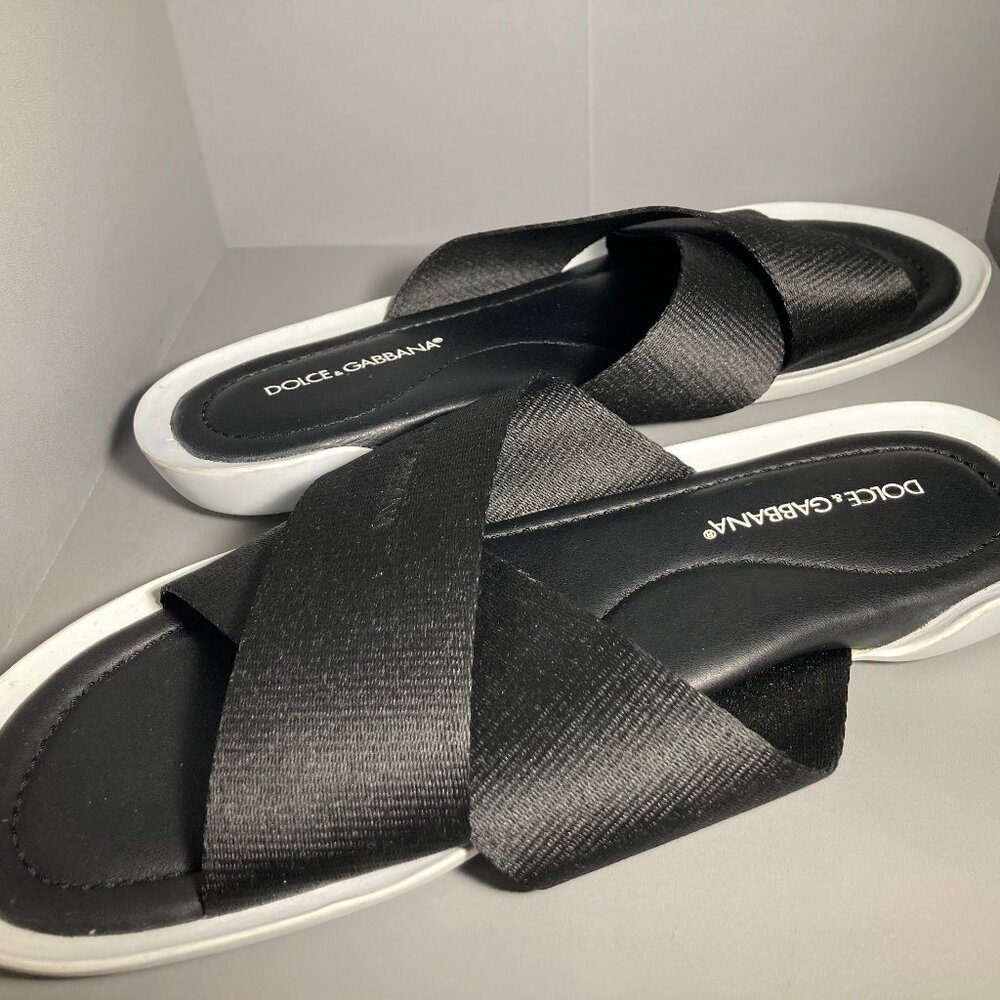 Dolce & Gabbana Black Cross Strap Sandals Size 9 - Picture 2 of 4